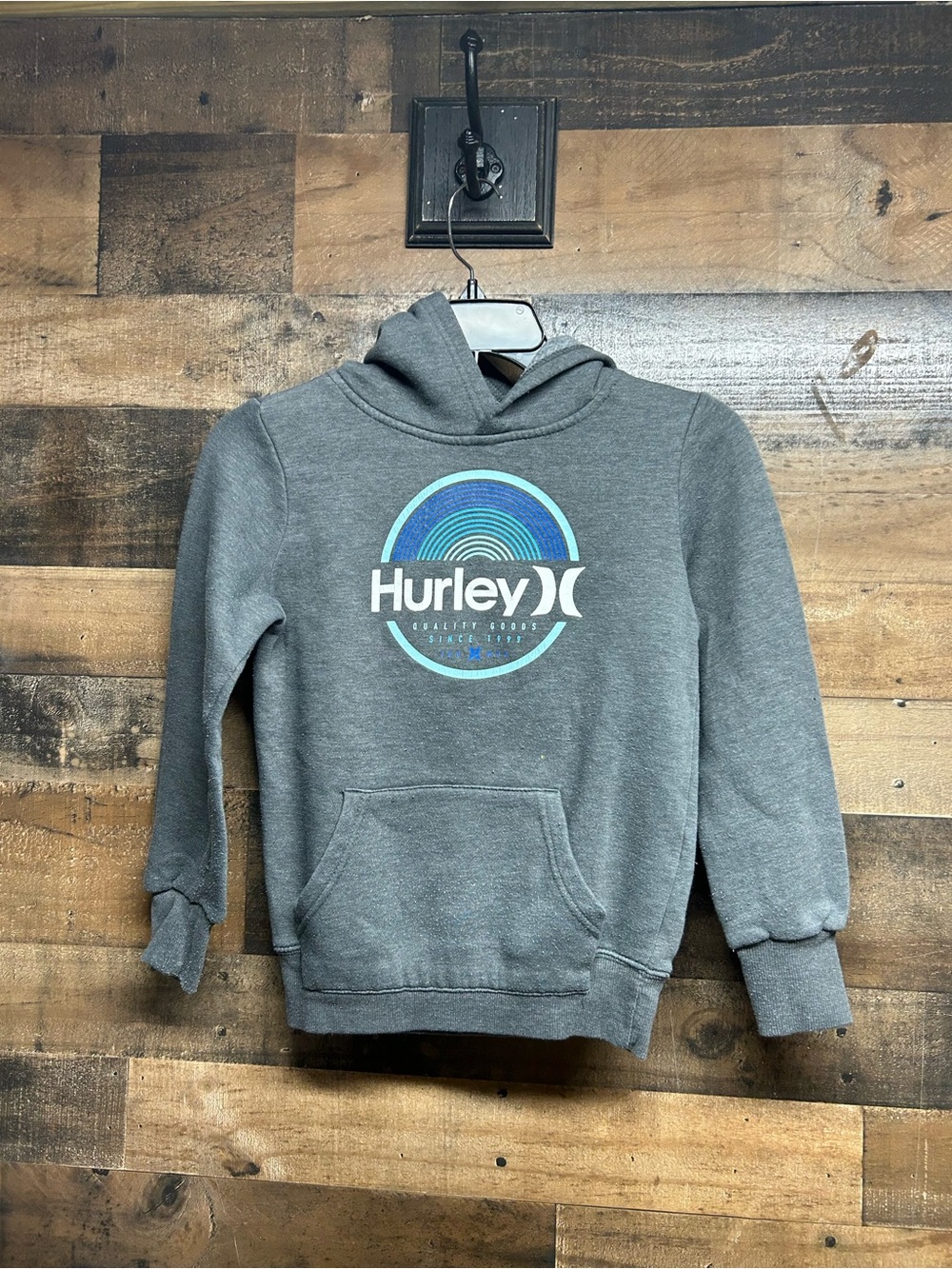 Hurley Kids Gray Hoodie with Blue & Teal Graphic